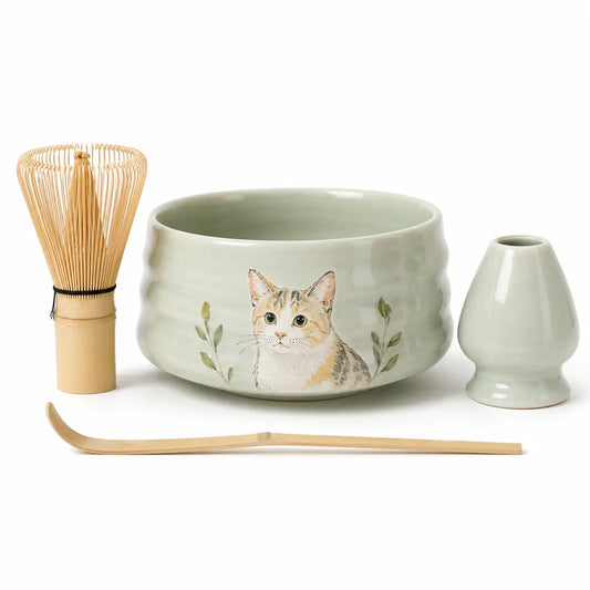 Personalisiertes Matcha-Set mit handgemaltem Tierporträt – 4-teiliges Zeremonie-Set – Ansicht 1