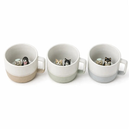 Personalisierte Skulptur-Tasse – Handmodellierte Tierfiguren im Bechergrund – Ansicht 4